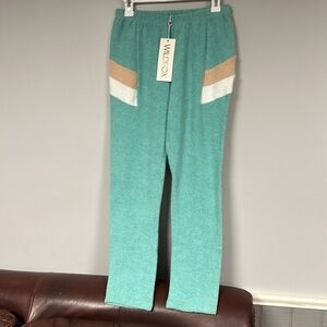 Wildfox Sport Stripe Knox Lounge Jogger Sweatpants in Trance Teal, S NWT!